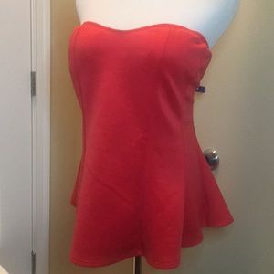 Chicshoppe Coral Strapless Peplum Blouse/Top